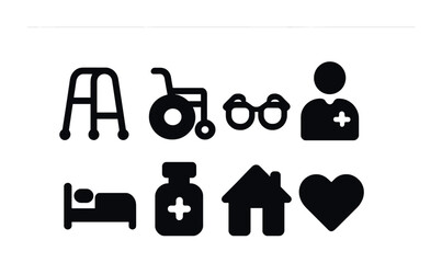 Fototapeta premium Icons representing healthcare and aging support services for design and visual communication