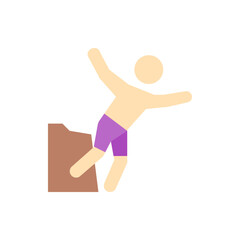 Illustration of a person diving from a rock wearing purple shorts with arms outstretched in the air ready to jump