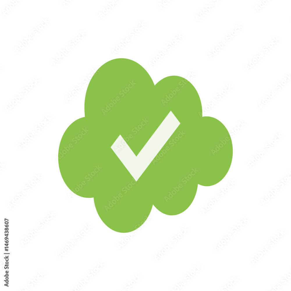 Aufkleber a green cloud shape with a white check mark inside indicating approval or successful validation proc