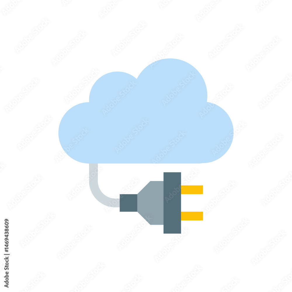 Aufkleber cloud computing concept featuring a light blue cloud connected to a power plug with a gray cord and 