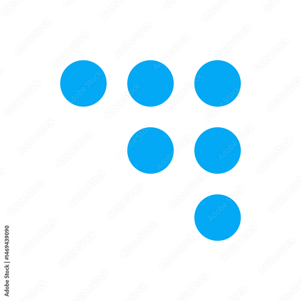 Poster illustration of seven light blue circles arranged in a specific pattern on a white background plain 