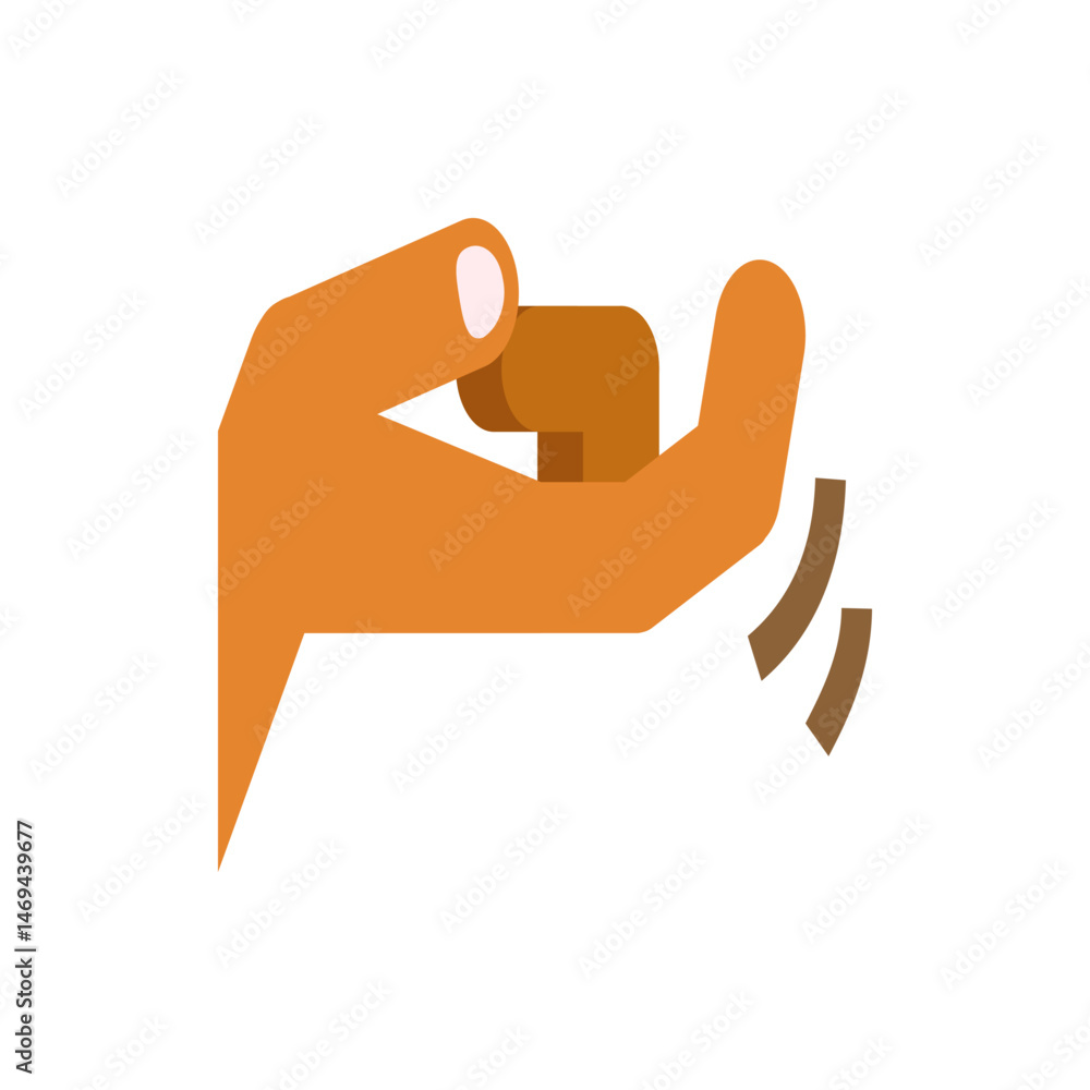 Poster illustration of a hand holding a brown object with sound waves emanating from it on a white backgrou