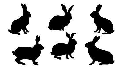 set of rabbits silhouette vector on tranparent background