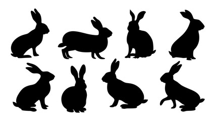 set of rabbits silhouette vector on tranparent background