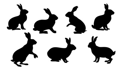 set of rabbits silhouette vector on tranparent background