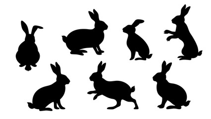 set of rabbits silhouette vector on tranparent background