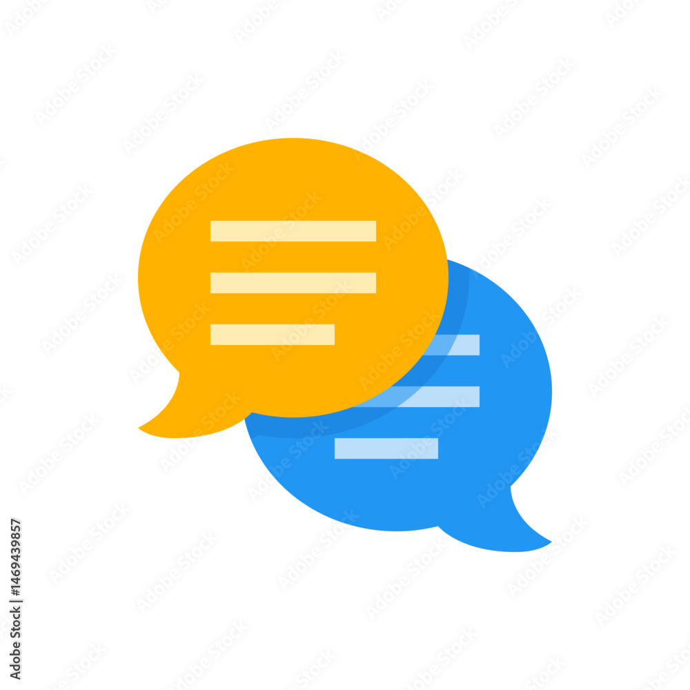 Aufkleber two overlapping speech bubbles one is yellow and the other is blue with horizontal lines inside them