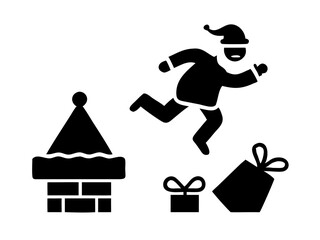 Santa's Rooftop Delivery: Silhouette Icons with Chimney Gifts