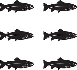 Set of fish silhouettes trout fish premium vector on white background. 