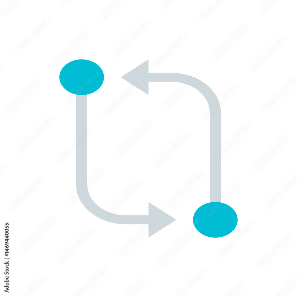 Aufkleber illustration of a circular arrow with two blue dots at each end on a white background showing moveme