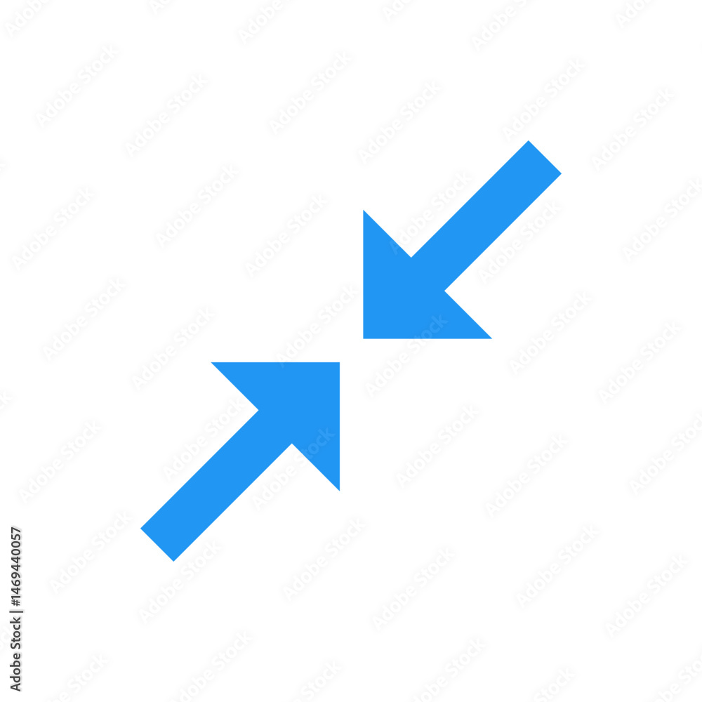 Poster two diagonally oriented blue arrows pointing towards each other on a white background indicating shr