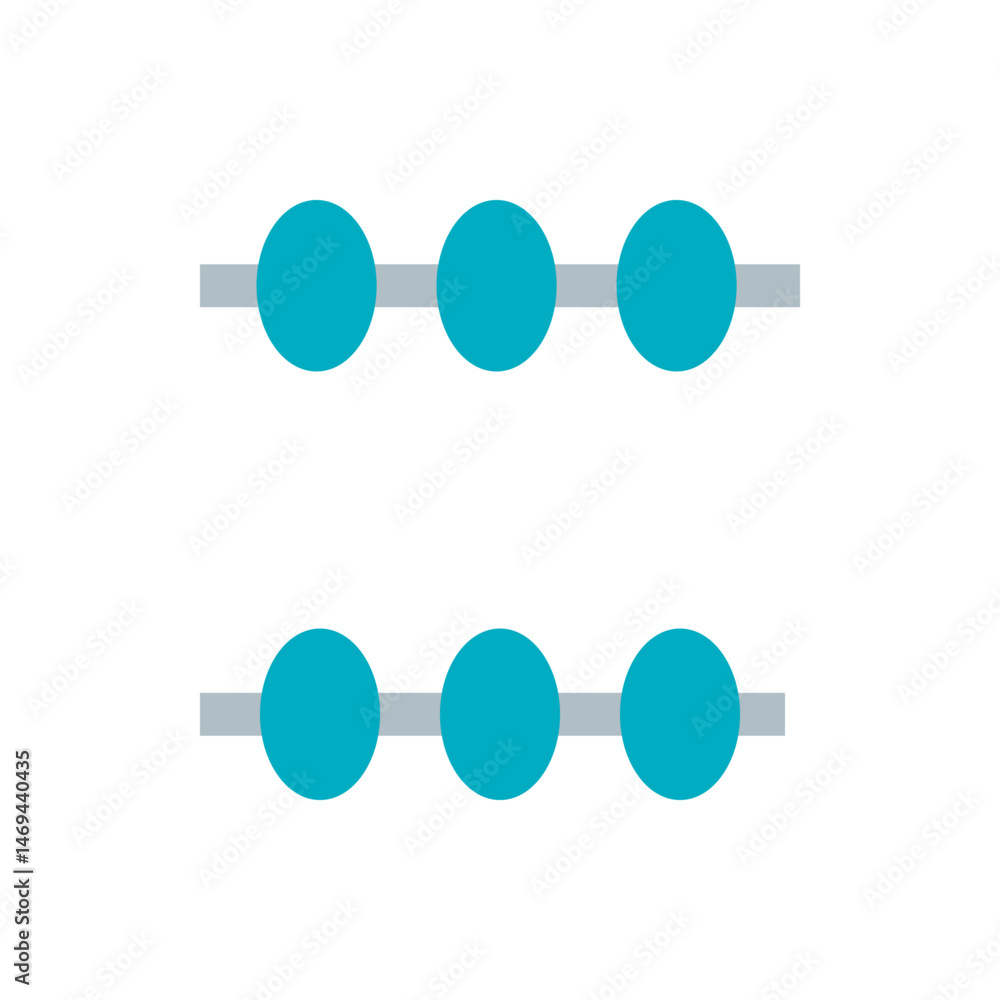 Poster arrangement of six teal circles in two rows with light gray horizontal lines behind each row of circ