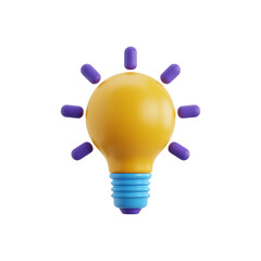3d rendered yellow light bulb illustration with purple beams isolated on transparent background