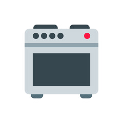 Illustration of a gray oven with black knobs, a red light, and a dark gray oven door on a white background
