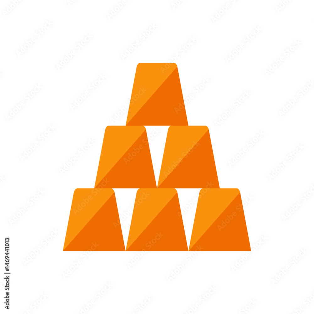 Poster a visual representation of a stack of gold bars arranged in a pyramid shape on a white background sp