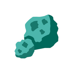 Illustration of two teal colored rocks or stones with darker teal spots against a white background scene