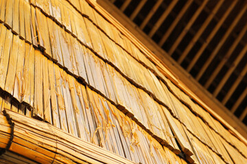 Vintage outdoor bamboo wall pattern background.