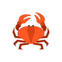 Illustration of a geometric crab with orange shell and claws on a white background simple design style