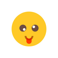 Yellow emoji with brown eyes and a red tongue sticking out representing a playful and silly expression