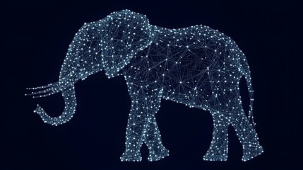 Elephant Silhouette with Dotted Lines: An abstract elephant silhouette formed by connecting silver dots with thin lines, with the trunk and ears prominently outlined.
