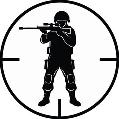 Silhouette of a Sniper Aiming Rifle in Crosshairs