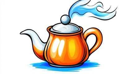 Orange Teapot with Blue Steam Pixel Art Illustration