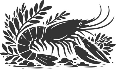 Fototapeta premium Vector silhouette of a shrimp 