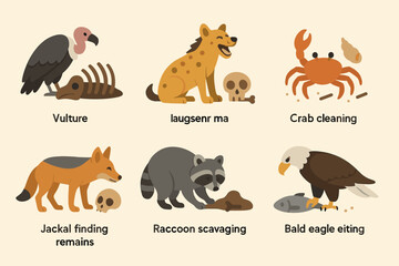 Obraz premium Scavenger animals flat icons set – filled, solid, wildlife and nature symbols