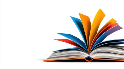 Colorful Book Pages Fanned Out on White Background