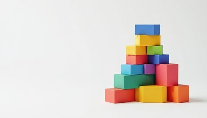 Obraz premium Colorful stacked blocks forming a pyramid on white, simple, support, development