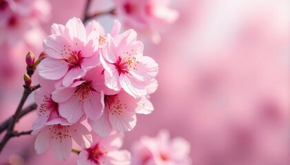 Fototapeta premium Delicate pink sakura blossoms in full bloom, forming a soft, repeating pattern , nature, pastel, branch