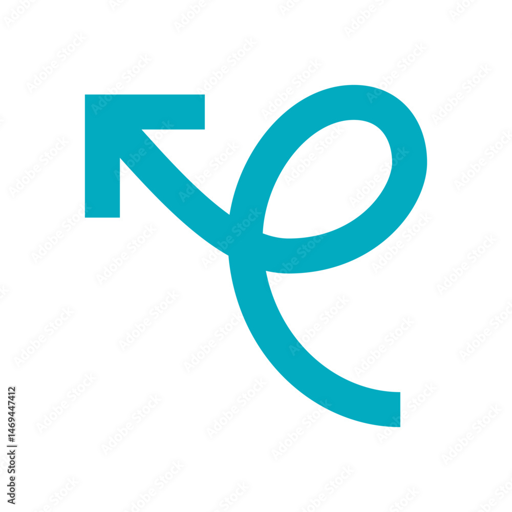 Poster a turquoise arrow with a curved tail pointing upwards and to the left on a white background design e