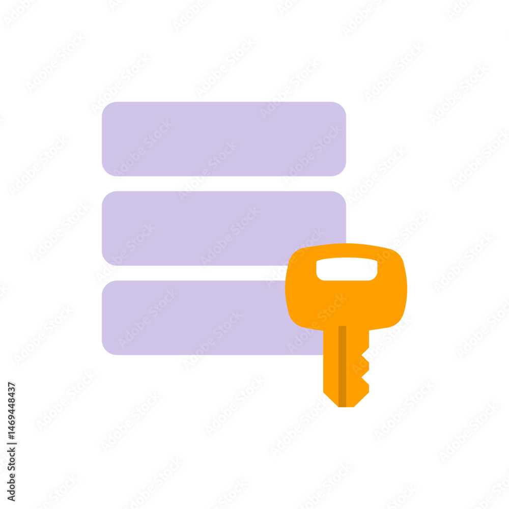Poster illustration of three lavender rectangles stacked vertically with an orange key on the right side vi