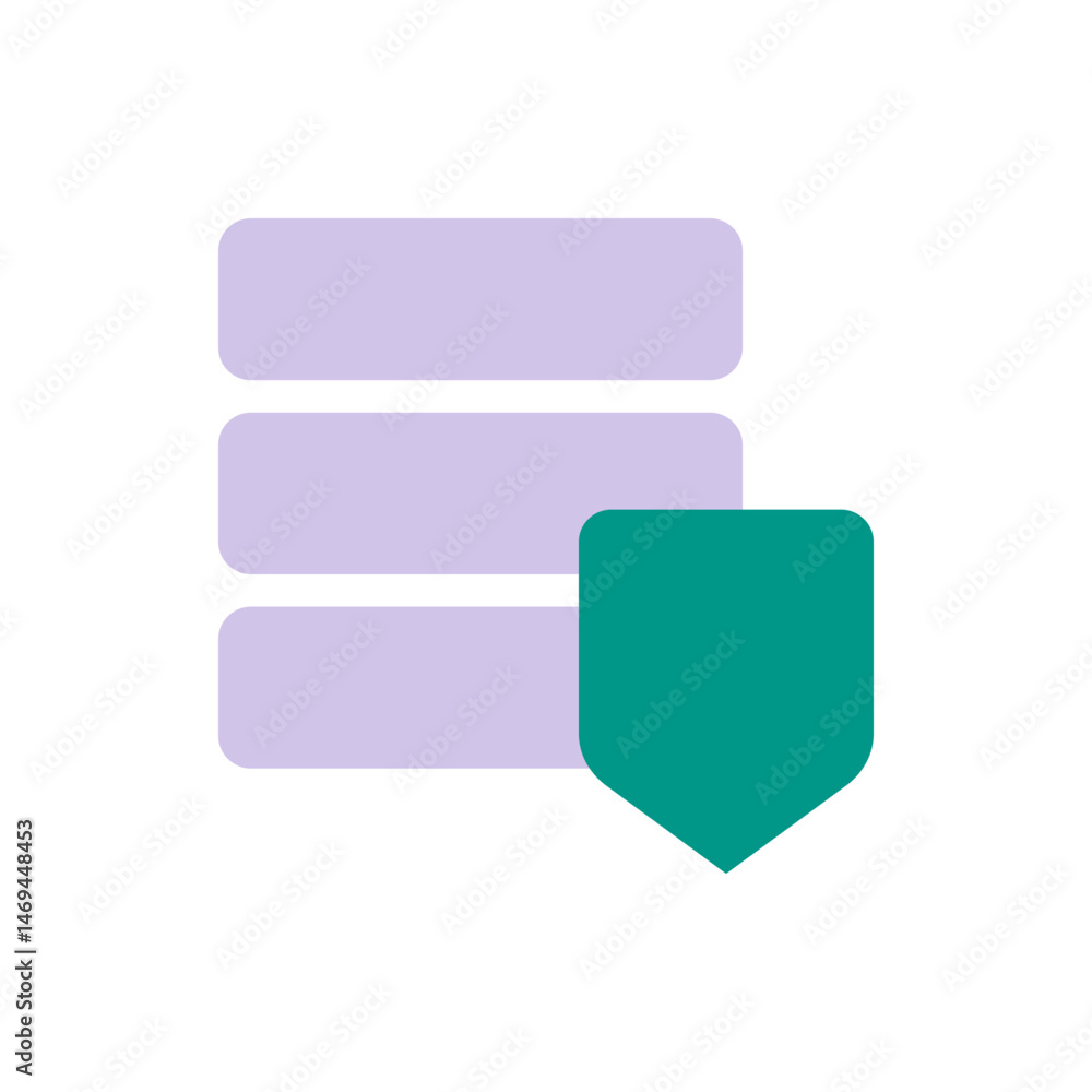 Poster three lavender rounded rectangles stacked vertically with a teal shield shape overlapping the bottom