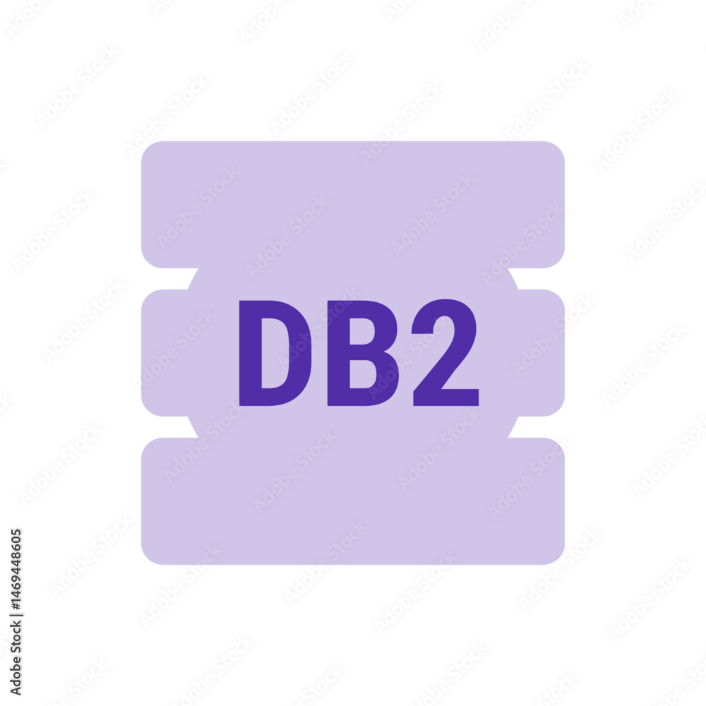Poster illustration of a light purple shape with the text db2 in a dark purple color on a white background 