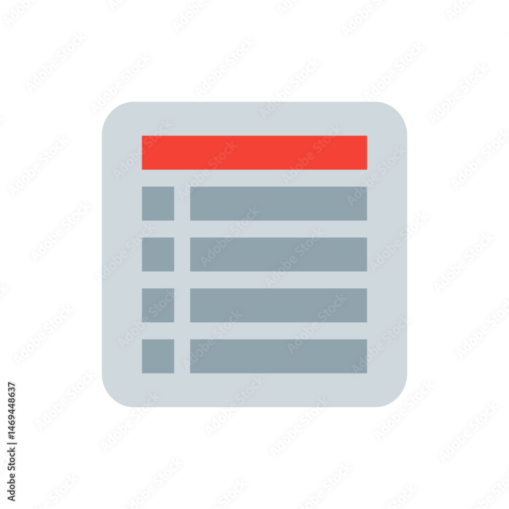 Poster illustration of a light gray rounded square containing a red rectangle and gray horizontal lines ins