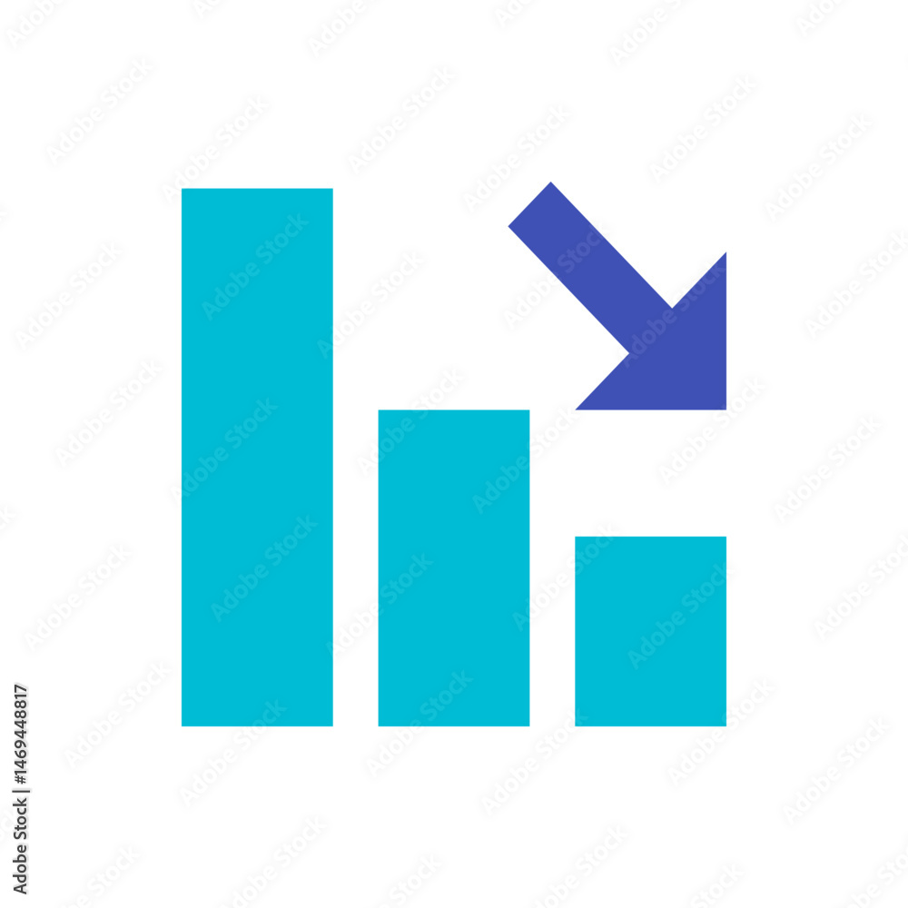 Poster decreasing bar graph with an arrow pointing downwards indicating a negative trend in the data shown 