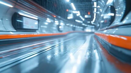 Fototapeta premium Futuristic Subway Station in the Rain