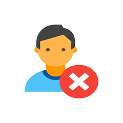Illustration of a person icon with a red circle and white x symbol indicating removal or deletion action