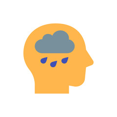 Illustration of a head profile with a rain cloud inside representing sadness and emotional weather state