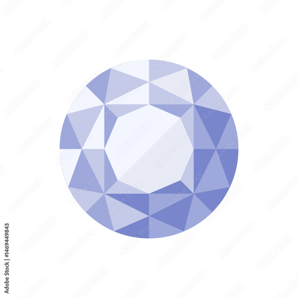 Aufkleber a light blue gemstone with multiple facets arranged in a circular shape on a white background view