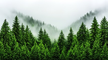 Fototapeta premium Misty Green Forest on Mountain Hills