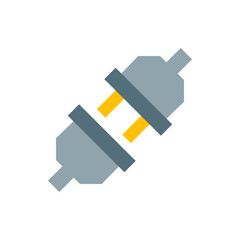 Illustration of two gray electrical plugs with yellow prongs facing each other on a white background