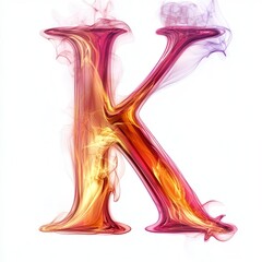 Fototapeta premium Colorful smoke letter 'K' design with vibrant hues of pink, orange, and purple