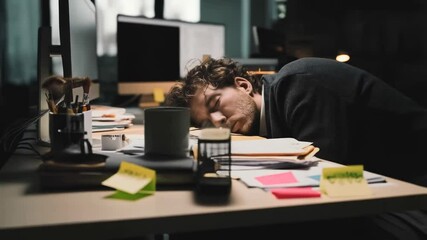 Exhausted Student Sleeping on Desk with Papers - Powered by Adobe