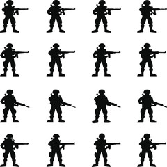 Fototapeta premium Silhouette of Soldiers with Rifles in Various Poses