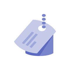 Light blue tag with rounded top and hole hanging from a chain with three lines on the tag face design