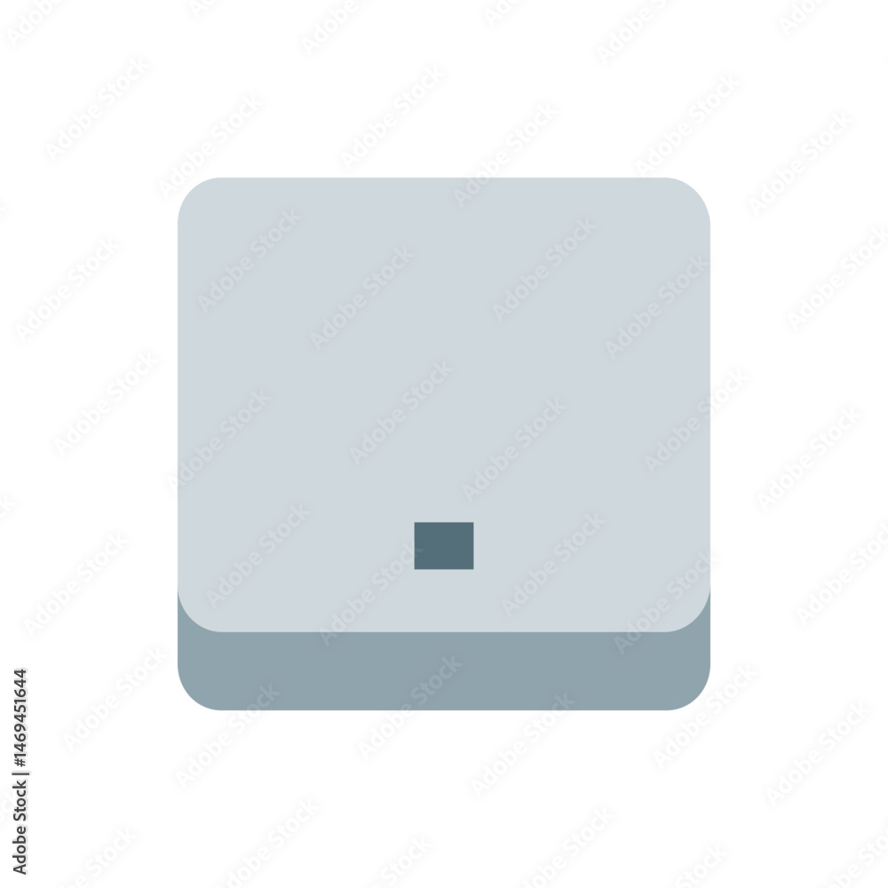 Poster a light gray rectangular object with rounded corners and a small dark gray square in the center near