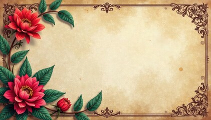 Intricate floral damask design on antique paper texture, ornate, paper