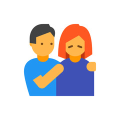 Illustration of a man comforting a woman with red hair, showing support and empathy in a simple design